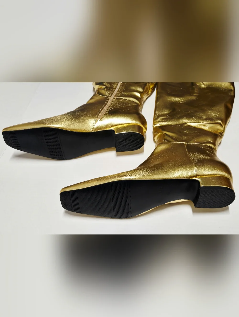 Beauty Cry Gold Metallic Knee High Boots Square Toe Low Heel Riding Boots 10.5 - Picture 7 of 12